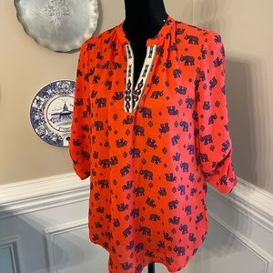 Tunic shirt, Size M, orange with blue elephants